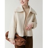 image:imagechouyatou Womens Winter Wool Cropped Jacket Coat Lapel Collar Zip Up Loose Short OuterwearBeige