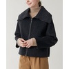 image:imagechouyatou Womens Winter Wool Cropped Jacket Coat Lapel Collar Zip Up Loose Short OuterwearBlack