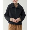 image:imagechouyatou Womens Winter Wool Cropped Jacket Coat Lapel Collar Zip Up Loose Short OuterwearBlack