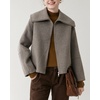 image:imagechouyatou Womens Winter Wool Cropped Jacket Coat Lapel Collar Zip Up Loose Short OuterwearGrey