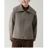 image:imagechouyatou Womens Winter Wool Cropped Jacket Coat Lapel Collar Zip Up Loose Short OuterwearGrey