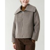 image:imagechouyatou Womens Winter Wool Cropped Jacket Coat Lapel Collar Zip Up Loose Short OuterwearGrey