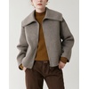 image:imagechouyatou Womens Winter Wool Cropped Jacket Coat Lapel Collar Zip Up Loose Short OuterwearGrey