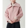 image:imagechouyatou Womens Winter Wool Cropped Jacket Coat Lapel Collar Zip Up Loose Short OuterwearPink