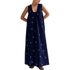image:imagechouyatou Womens Boho Polka Dot Maxi Dress Sexy U Neck Pleated Swing Beach Party Tank Sun Long DressNavy