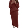 image:imagechouyatou Womens Warm 2 Piece Outfits Cable Knit Sweater Midi Pencil Skirt SetWine Red