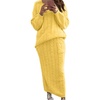 image:imagechouyatou Womens Warm 2 Piece Outfits Cable Knit Sweater Midi Pencil Skirt SetYellow