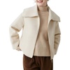 image:imagechouyatou Womens Winter Wool Cropped Jacket Coat Lapel Collar Zip Up Loose Short OuterwearBeige
