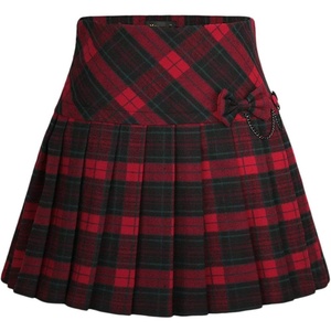 image:imagechouyatou Womens ALine Plaid Wool Blend Pleated Skirt Side Zipper XXLarge 65Red