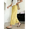 image:imagechouyatou Women Summer Ruffle Hem Cotton Linen Pants Cute Elastic Waist Crop Casual Wide Leg Palazzo Pants