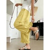 image:imagechouyatou Women Summer Ruffle Hem Cotton Linen Pants Cute Elastic Waist Crop Casual Wide Leg Palazzo Pants