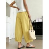 image:imagechouyatou Women Summer Ruffle Hem Cotton Linen Pants Cute Elastic Waist Crop Casual Wide Leg Palazzo Pants