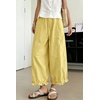 image:imagechouyatou Women Summer Ruffle Hem Cotton Linen Pants Cute Elastic Waist Crop Casual Wide Leg Palazzo Pants
