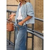 image:imagechouyatou Womens 2025 Casual Lightweight Plaid Bomber Jacket Spring Fall Crop Cotton Jacket ShirtBlue