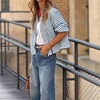 image:imagechouyatou Womens 2025 Casual Lightweight Plaid Bomber Jacket Spring Fall Crop Cotton Jacket ShirtBlue