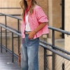 image:imagechouyatou Womens 2025 Casual Lightweight Plaid Bomber Jacket Spring Fall Crop Cotton Jacket ShirtPink