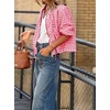 image:imagechouyatou Womens 2025 Casual Lightweight Plaid Bomber Jacket Spring Fall Crop Cotton Jacket ShirtPink