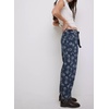 image:imagechouyatou Womens Baggy Floral Pattern Barrel Jeans Diamond Gird High Waisted Denim Ankle Pants with DrawstringRetro Blue