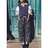 image:imagechouyatou Womens Baggy Floral Pattern Barrel Jeans Diamond Gird High Waisted Denim Ankle Pants with DrawstringRetro Blue