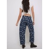 image:imagechouyatou Womens Baggy Floral Pattern Barrel Jeans Diamond Gird High Waisted Denim Ankle Pants with DrawstringRetro Blue