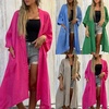 image:imagechouyatou Womens Boho Crochet Eyelet Open Front Irregular Long Cotton Beach Coverup Cardigan Shirt BlousesGreen