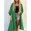 image:imagechouyatou Womens Boho Crochet Eyelet Open Front Irregular Long Cotton Beach Coverup Cardigan Shirt BlousesGreen