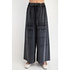 image:imagechouyatou Womens Boyfriend Baggy Cargo Pants Elastic Waist Wide Leg Palazzo Pants with PocketsBlack