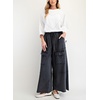image:imagechouyatou Womens Boyfriend Baggy Cargo Pants Elastic Waist Wide Leg Palazzo Pants with PocketsBlack