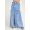 image:imagechouyatou Womens Boyfriend Baggy Cargo Pants Elastic Waist Wide Leg Palazzo Pants with PocketsBlue
