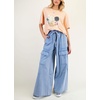 image:imagechouyatou Womens Boyfriend Baggy Cargo Pants Elastic Waist Wide Leg Palazzo Pants with PocketsBlue