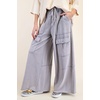 image:imagechouyatou Womens Boyfriend Baggy Cargo Pants Elastic Waist Wide Leg Palazzo Pants with PocketsGray