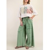 image:imagechouyatou Womens Boyfriend Baggy Cargo Pants Elastic Waist Wide Leg Palazzo Pants with PocketsGreen