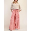 image:imagechouyatou Womens Boyfriend Baggy Cargo Pants Elastic Waist Wide Leg Palazzo Pants with PocketsPink