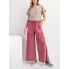 image:imagechouyatou Womens Boyfriend Baggy Cargo Pants Elastic Waist Wide Leg Palazzo Pants with PocketsRose Red