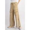 image:imagechouyatou Womens Boyfriend Baggy Cargo Pants Elastic Waist Wide Leg Palazzo Pants with PocketsYellow