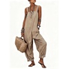 image:imagechouyatou Womens Casual Striped Suspender Strap Overalls Y2k Baggy Wide Leg Jumpsuit Loose Fit Romper Overall PantsKhaki