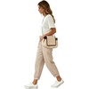 image:imagechouyatou Womens Casual Vertical Striped High Elastic Waist Wide Leg Capri Palazzo Pants with PocketsKhaki