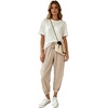 image:imagechouyatou Womens Casual Vertical Striped High Elastic Waist Wide Leg Capri Palazzo Pants with PocketsKhaki