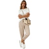 image:imagechouyatou Womens Casual Vertical Striped High Elastic Waist Wide Leg Capri Palazzo Pants with PocketsKhaki