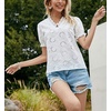 image:imagechouyatou Womens Crochet Eyelet V Neck Puff Sleeve Ruffle Babydoll TShirt Blouse TopsWhite