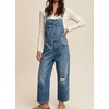 image:imagechouyatou Womens Distressed Denim Bib Overall Y2K Boyfriend Wide Leg Jeans Baggy Denim Pant JumpsuitBlue