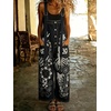 image:imagechouyatou Womens Graffiti Printed Y2K Denim Bib Pants Jumper Button Front Wide Leg Jean Jumpsuit RomperBlack