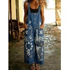 image:imagechouyatou Womens Graffiti Printed Y2K Denim Bib Pants Jumper Button Front Wide Leg Jean Jumpsuit RomperBlue