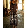 image:imagechouyatou Womens Graffiti Printed Y2K Denim Bib Pants Jumper Button Front Wide Leg Jean Jumpsuit RomperCoffee