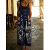 image:imagechouyatou Womens Graffiti Printed Y2K Denim Bib Pants Jumper Button Front Wide Leg Jean Jumpsuit RomperDark Blue