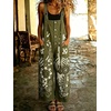 image:imagechouyatou Womens Graffiti Printed Y2K Denim Bib Pants Jumper Button Front Wide Leg Jean Jumpsuit RomperGreen