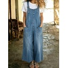 image:imagechouyatou Womens Retro Denim Bib Overall Pants Loose Adjustable Strap Wide Leg Y2K Baggy Jean JumpsuitBlue