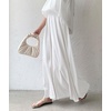 image:imagechouyatou Womens Satin Silky Wide Leg Culotte Pants High Elastic Waist Party Dress Casual Palazzo PantsWhite