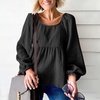 image:imagechouyatou Womens Spring Square Neck Bishop Sleeve Tunic Top Business Casual Summer Peplum Blouse ShirtBlack