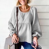 image:imagechouyatou Womens Spring Square Neck Bishop Sleeve Tunic Top Business Casual Summer Peplum Blouse ShirtGrey